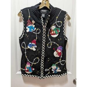 Ugly Christmas Vest Winter Holiday Snowman Front Back Embellished Size S